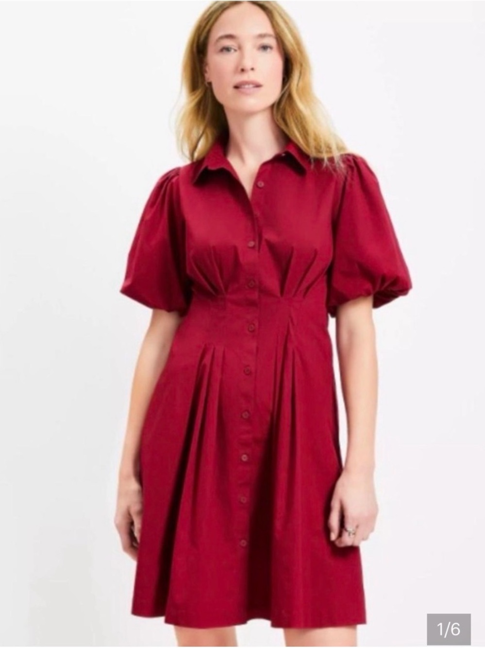 LOFT Crimson Button-Front Mini Dress